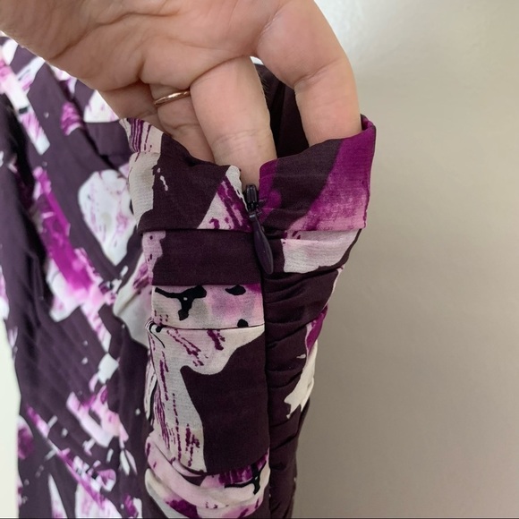 [Ann Taylor] Square Neck Sleeveless Purple Floral Print Silk Dress - Picture 6 of 10